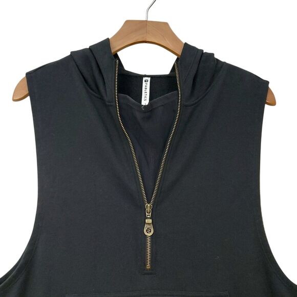 Fabletics Hooded Vest Womens Small Black Terrycloth 1/2 Zip Side Snap Athletic - Picture 2 of 11